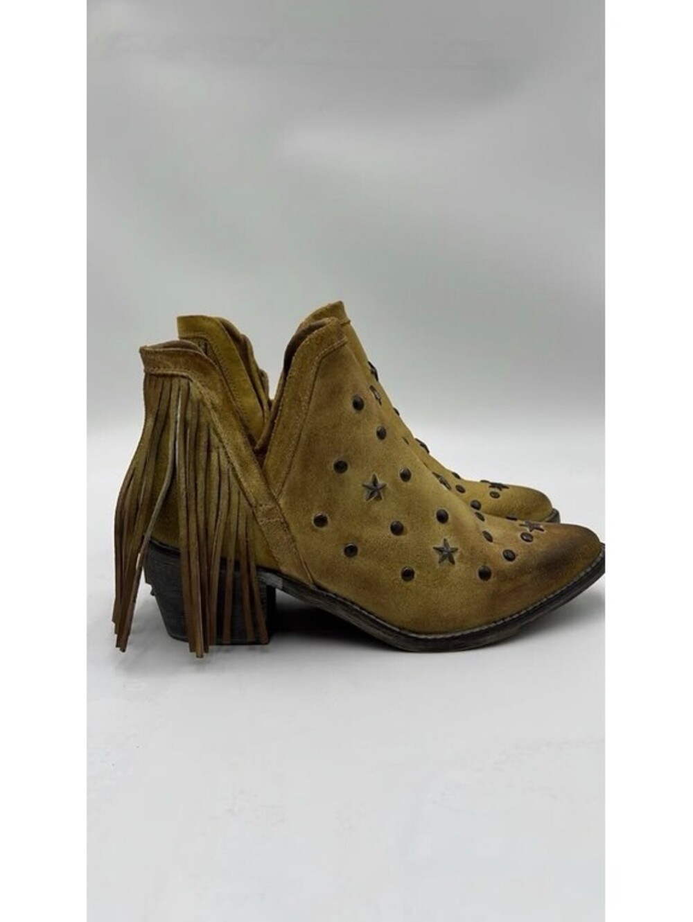 Circle G Women's Fringe Studded Roughout Booties Yellow Size 7M
